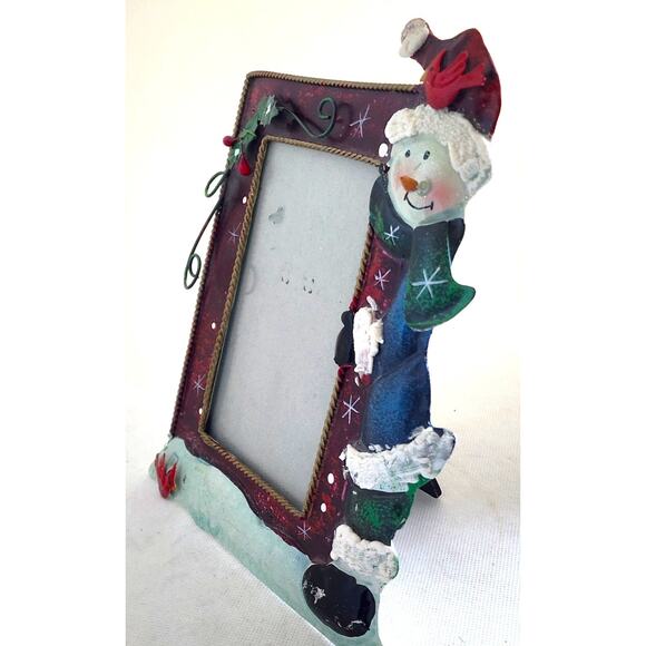 PICTURE FRAME-CHRISTMAS THEME-Snowman-Metal-6"x3.5" Picture Size-8"x7" Frame - Picture 6 of 10
